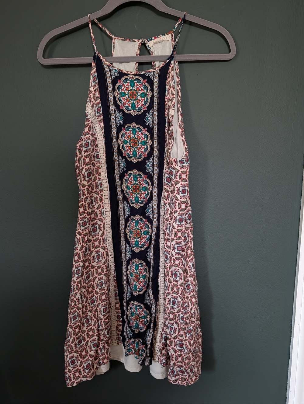hint of mint Boho Print High Neck Navy Sleeveless Dress